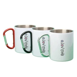 Кружка металлическая белая Sublime для сублимации с ручкой-карабином 330 мл с логотипом